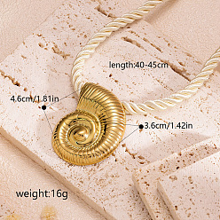 Shell Shape Океан 304 подвеска из нержавеющей стали, ожерелье из витого акрилового волокна для женщин, золотые, бежевые, формы раковины, 15.75~17.72 дюйм (40~45 см), Кулон : 46x36 мм