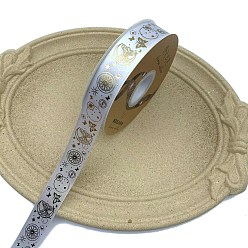 Silver Golden Hot Stamping Butterfly Star Pattern Polyester Ribbons, for DIY Handmade Craft, Hair Bowknots and Gift Decoration, Silver, 1 inch(25mm), 48 Yards/Roll