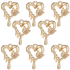Real 18K Gold Plated 8Pcs Brass Micro Pave Cubic Zirconia Pendants, Cadmium Free & Nickel Free & Lead Free, Heart, Real 18K Gold Plated, 20x14x3mm, Hole: 1.6mm