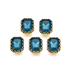 Морской Синий Шить на горный хрусталь, прозрачные стеклянные стразы, с настройками железного зубца, граненые, прямоугольные, Marine Blue, 11x9x4.5 мм, отверстие : 0.9 мм