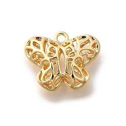 Настоящее золото 18K Латунные подвески, без кадмия, без никеля и без свинца, полые прелести бабочки, реальный 18 k позолоченный, 15.5x19x6 мм, отверстие : 1.8 мм