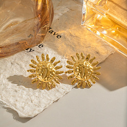 Настоящее золото 18K Серьги-гвоздики из нержавеющей стали с текстурой в виде цветка, реальный 18 k позолоченный, 27.20 мм