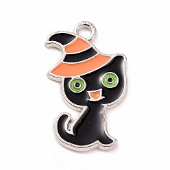 Платина Подвески из эмали и сплава, кошка с подвеской на шапке, платина, 25x14.5x1 мм, отверстие : 2 мм