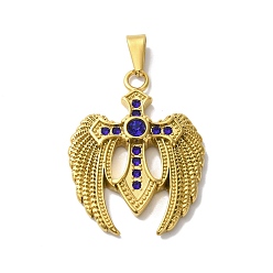 Синий Вакуумное покрытие pvd 304 подвески из нержавеющей стали, с 201 дужками для ледорубов из нержавеющей стали и стразами, поперечное крыло, синие, 51.5x39.5x7 мм, отверстие : 11x5 мм