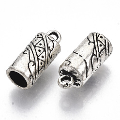 Antique Silver Tibetan Style Alloy Cord Ends, Cadmium Free & Lead Free, Textured, Column, Antique Silver, 18x7.5mm, Hole: 1.6mm, about 515pcs/1000g, Inner Diameter: 5.5mm