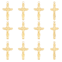 Настоящее золото 18K 12 шт. ионное покрытие (ip) 304 подвески из нержавеющей стали, подвеска в виде креста-распятия, реальный 18 k позолоченный, 37x20x2 мм, отверстие : 2.8 мм