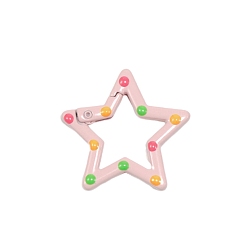 Розовый Пружинное кольцо из сплава, окрашенное распылением, полька точка рисунок, звезда, туманная роза, 30x31.5x3.3 мм