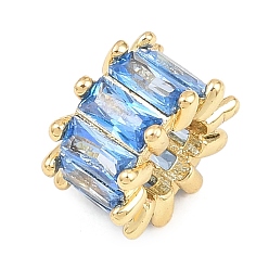 Синий Латунные микро проложить Цирконий Европейский бисером, баррель, большое отверстие шарик, долговечный, стойки покрытие, без свинца и без кадмия, реальный 18 k позолоченный, синие, 11.5x7 мм, отверстие : 6 мм