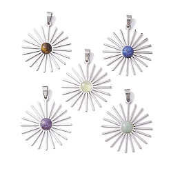 Смешанные камни 201 нержавеющая сталь с подвеской из натуральных драгоценных камней, солнце, 37x34x5 мм, отверстие : 4x6 мм