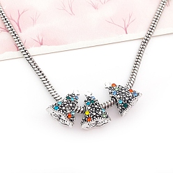 Рождественская елка Европейские бусины, сплав, стразы , бусины с большим отверстием, Новогодняя тема, 13.5x11x10.5 мм, отверстие : 4.7 мм