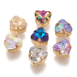 (52) Непрозрачная лаванда Шить на горный хрусталь, стекло горный хрусталь, с золотыми тонами латунных зубьев, аксессуары для одежды, треугольные, разноцветные, 10x9.5x7 мм