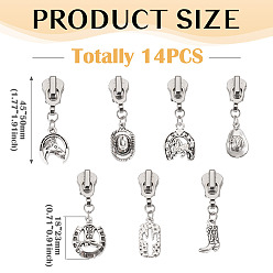 Platinum 14Pcs Alloy Replacement Zipper Sliders, with Alloy Pendants, Platinum, 45~50mm