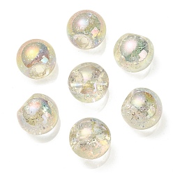 Light Khaki UV Plating Rainbow Iridescent Acrylic Beads, with Glitter Powder, Round, Light Khaki, 18.5x19x19mm, Hole: 4mm