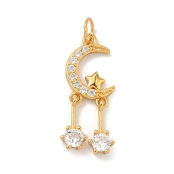 Луна 925 подвески из стерлингового серебра с прозрачными кубическими цирконами, с печатью 925, золотые, Луна прелести, 24x9x2 мм, Перейти кольцо: 5x0.6 мм, внутренний диаметр: 3.5 мм