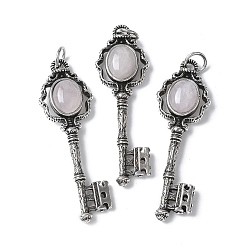 Розовый Кварц Ключ латунный натуральный розовый кварц большие подвески, с целью перехода в кольце, античное серебро, 55.5x16.5x5~6.5 мм, отверстие : 4.5 мм