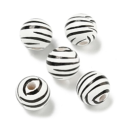 Черный Набивные деревянные европейские бусины, круглый с узором в полоску, чёрные, 15.5~16 мм, отверстие : 4~4.5 мм