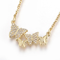 Золотой Ожерелье с кулоном из кубического циркония, с 304 цепи из нержавеющей стали, бабочка, прозрачные, золотые, 18.6 дюйм (47.5 см), Кулон : 23.5x14.5x2.5 мм