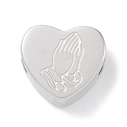 Нержавеющая Сталь Цвет Устойчивые к потускнению 304 европейские бусины из нержавеющей стали, бусины с большим отверстием, сердце с молящимися руками, цвет нержавеющей стали, 10.5x12x6 мм, отверстие : 4.5 мм
