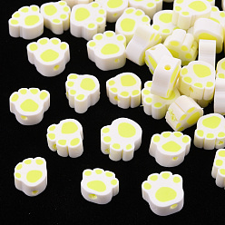 Желтый Бусины из полимерной глины , отпечаток лапы, желтые, 8~11x9~11x4~5 мм, отверстие : 1.2~1.6 мм