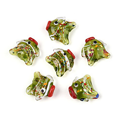 Светло-зеленый Коричневый Бусины лэмпворк , рыба, оливковый, 14.5~19x17~21.5x9~10 мм, отверстие : 1.2~1.4 мм, около 29~30 шт / нитка, 17.32~18.50'' (44~47 см)