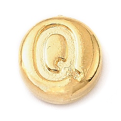 Letter Q 304 из нержавеющей стали бусы, плоские круглые с буквы, золотые, Буква Q, 7x3.5 мм, отверстие : 1.7 мм