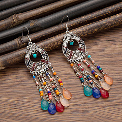 Разноцветный Серьги-подвески из сплава и смолы в тибетском стиле, слеза, античное серебро, красочный, 100x35 мм