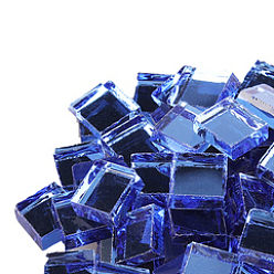 Blue Glass Cabochons, Mirror Mosaic Border Craft Tiles, for Home Decoration or DIY Crafts, Square, Blue, 9.5~10x9.5~10x3.5~4mm, about 100pcs/bag