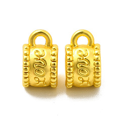 Matte Gold Color Rack Plating Alloy Tube Bails, Loop Bails, Column with Word Love Hanger Links, Matte Gold Color, 10x6x7.5mm, Hole: 1.4mm, Inner Diameter: 4mm
