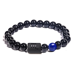 Scorpio Natural Black Agate(Dyed & Heated) Stretch Bracelets, Constellations Theme Bracelet, Scorpio, Inner Diameter: 2-3/8 inch(6cm)