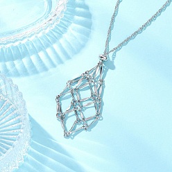 Нержавеющая Сталь Цвет 304 подвеска из нержавеющей стали в виде пустого мешочка в технике макраме, ожерелья из сингапурской цепи, с латунными скользящими бусинами, цвет нержавеющей стали, 29.57 дюйм (75.1 см)