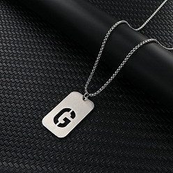 Letter G Прямоугольник с выдолбленной буквой 201 ожерелья с подвеской из нержавеющей стали, цвет нержавеющей стали, не тускнеет, Буква G, 27.56 дюйм (70 см)