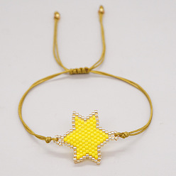 Желтый Стекло бисер ссылаются браслеты, плетеные браслеты из полиэфирного шнура для женщин, звезда, желтые