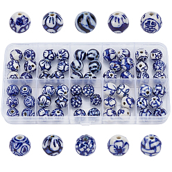 (52) Непрозрачная лаванда 60шт. 10 стили, нити из сине-белого фарфора ручной работы, круглые, разноцветные, 10~11 мм, отверстие : 1.5 мм, 6 шт / стиль
