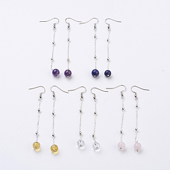 Mixed Stone Natural Gemstone Beads Dangle Earrings, with Brass Chains and Brass Earring Hooks, 89mm, pin: 0.6mm