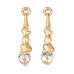 Real 18K Gold Plated Brass Micro Pave Clear Cubic Zirconia Pendants, Irregular Teardrop Charms, Real 18K Gold Plated, 21x5x4mm, Hole: 1.4mm