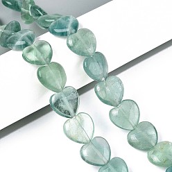 Флюорит Естественный зеленый флюорит бисер нитей, сердце, 14x14x5 мм, отверстие : 1.2 мм, около 28 шт / нитка, 14.41'' (36.6 см)