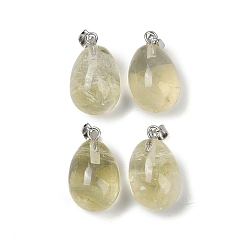 Лимонный Кварц Естественно лимона кварцевые кулоны, слезинки, с защелкой из нержавеющей стали на поручнях, цвет нержавеющей стали, 23x13 мм, отверстие : 3x5.5 мм