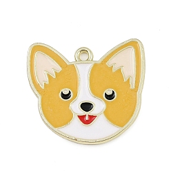 Сэнди Коричневый Подвески из эмали и сплава, собачий шарм, золотые, песчаный коричневый, 24x27x1.5 мм, отверстие : 1.8 мм