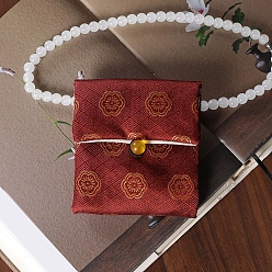 FireBrick Chinese Style Cloth Bags with Buttons, Rectangle with Flower Jewelry Pouches, FireBrick, 10x9cm