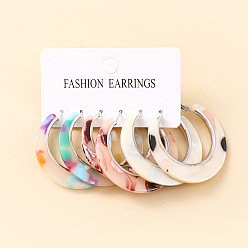 (52) Непрозрачная лаванда Акриловые серьги-кольца, кольцо с узором, платина, разноцветные, 45 мм, 3 пар / набор