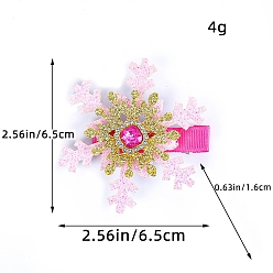 Pink Рождественские блестящие снежинки, ткань, стразы, заколки для волос из кожи аллигатора, аксессуары для волос для женщин и девочек, украшения для вечеринок, розовые, 65x23x16 мм