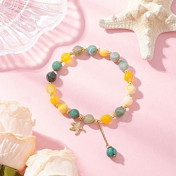 Натуральный Агат Браслеты из круглых бусин из натурального полосатого агата, Браслеты с подвесками в виде морской звезды из латуни для женщин, внутренний диаметр: 2-1/8 дюйм (5.5 см)