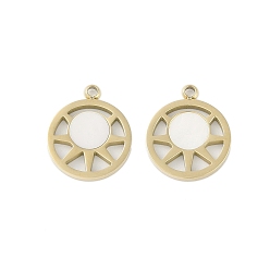 Настоящее золото 18K Натуральные раковины, ионное покрытие (ip) 304 солнцезащитные брелоки из нержавеющей стали, ручная полировка, реальный 18 k позолоченный, 14.5x12x1.5 мм, отверстие : 1.4 мм