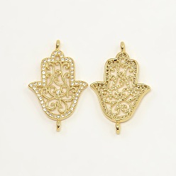 Настоящее золото 18K Филигрань hamsa рука / рука fatima / рука Miriam латунь микро проложить кубические циркониевые ссылки, без кадмия, без никеля и без свинца, реальный 18 k позолоченный, 25x17x2 мм, отверстие : 1 мм