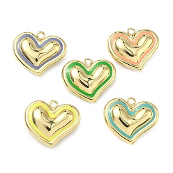 (52) Непрозрачная лаванда Латунь эмаль подвески, сердце прелести, без кадмия и без свинца, стойки покрытие, реальный 18 k позолоченный, разноцветные, 26x31x8.5 мм, отверстие : 3 мм