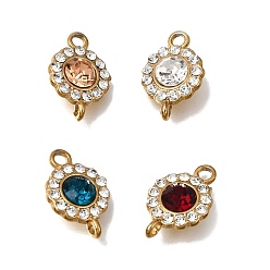 Mixed Color 304 Stainless Steel & Rhinestone Connector Charms, Flower Links, Mixed Color, 18x12x5mm, Hole: 2mm  and 1.8mm