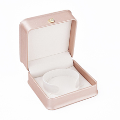 Pink Кожаный браслет браслет подарочные коробки, с позолоченной железной короной и бархатом внутри, для свадьбы, футляр для хранения ювелирных изделий, розовые, 9.6x9.6x5.3 см