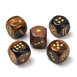 Tiger Eye Natural Tiger Eye Dices, Engraved Gold Dot 6 Sided Crystal Stone Dice for Tabletop RPG Board Game, 14~16.5x14~16.5x14~16.5mm