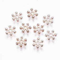 Rose Gold Zinc Alloy Beads Spacers, Cadmium Free & Lead Free, with One Hole, Snowflake, Rose Gold, 8.5x2.5mm, Hole: 1.5mm