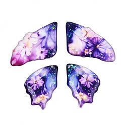 Средняя Орхидея Подвески из прозрачной эпоксидной смолы, крылья с цветочным узором подвески, с блестка, средне орхидеи, 39~39.5x18~20.5x2.5~3 мм, отверстие : 1 мм